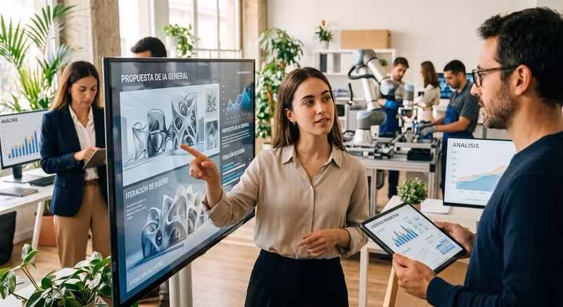 Un equipo trabajando con herramientas de IA en un espacio moderno.